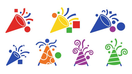 Colorful celebration party poppers and streamers vector illustrations