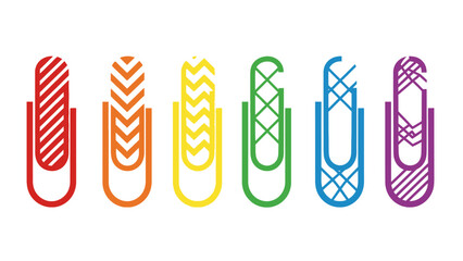 Colorful paperclips array on white background representing diversity and creativity