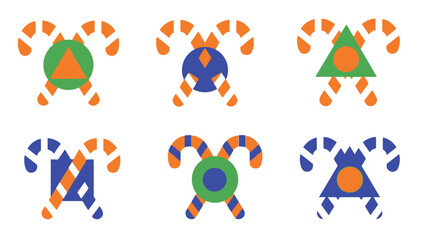 Geometric candy cane designs colorful vector illustrations for festive concepts