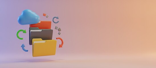 Colorful cloud storage concept with file folders and arrows