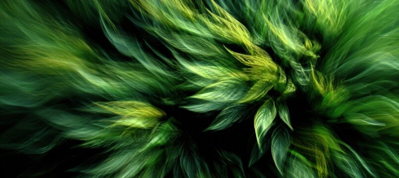 Abstract Motion Blur of Green Leaves in Artistic Studio Photography