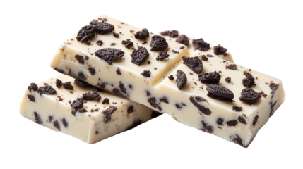Pieces of white chocolate bar with crunchy cookie crumble bits.

