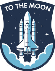 Obraz premium Blue and white space shuttle launching to the moon