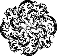 Fototapeta premium Circular Rosette Filigree Ornament with Baroque Swirl Patterns