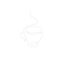 Continuous line drawing of a cup of coffee. Vector illustration downloadable, logo for coffee shop