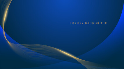 Abstract luxury blue background with shiny gold lines. Design for banner, poster, award, nomination, presentation. Vector illustration.