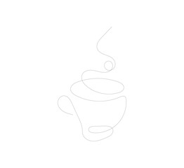 Continuous line drawing of a cup of coffee. Vector illustration downloadable, logo for coffee shop
