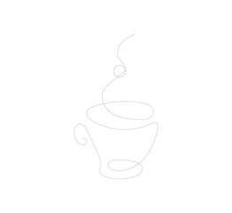 Continuous line drawing of a cup of coffee. Vector illustration downloadable, logo for coffee shop