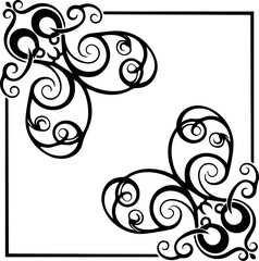 Square Frame with Abstract Butterfly Scrollwork Corner Ornaments, Elegant Swirling Decorative Border for Feminine Branding