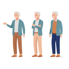 Obraz premium Illustration of senior man character design in different poses vector art for animation and design work 