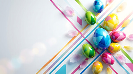 Colorful Easter eggs arranged with geometric patterns on background  