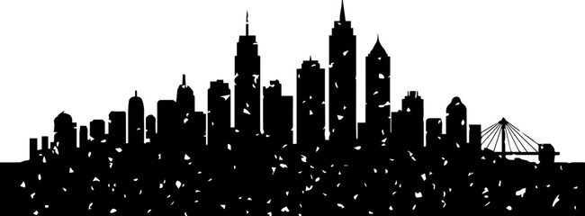 Dramatic city skyline silhouette against a crisp white backdrop, perfect for modern designs and urban themes, capturing the essence of city life © Muhammad