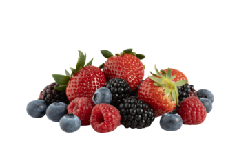 Mixed Berries Heap in Vibrant Colorful Display on White Background for Healthy Eating