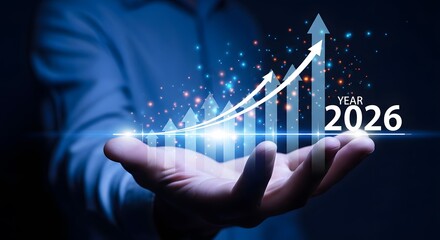 2026 financial growth arrow on blue background