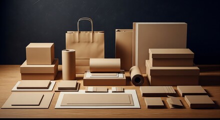 Brown cardboard packaging materials on wooden table