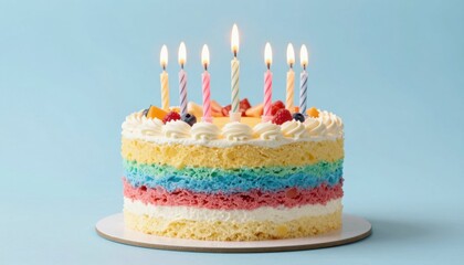 Birthday celebration with colorful cake balloons and soft light against a bright background capturing joyful moments in a cheerful environment