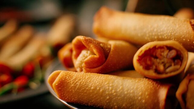 Crispy Fried Spring Rolls with Filling.