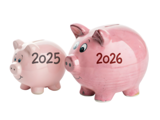 Pink piggy banks for 2025 and 2026 savings goals