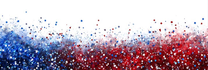 United States of America Independence Day confetti with a stars and sparks . Red,blue and white confetti border or banner. Fireworks for 4th of July .USA sparkling falling glitter background.