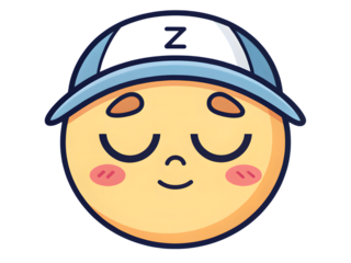 Smiling face wearing baseball cap with closed eyes