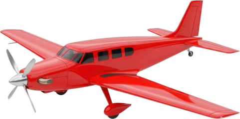 Sleek shiny red vintage airplane with dual propellers and multiple windows rendered in 3D with a polished aerodynamic design aircraft classic transport aviation single engine transparent background