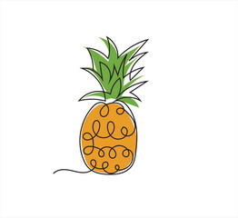 Pineapple fruit image with continuous line. Continuous one line drawing Fresh pineapple. Fresh pineapple concept. One line drawing. can be edited and downloaded