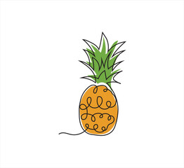 Pineapple fruit image with continuous line. Continuous one line drawing Fresh pineapple. Fresh pineapple concept. One line drawing. can be edited and downloaded
