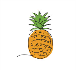 Pineapple fruit image with continuous line. Continuous one line drawing Fresh pineapple. Fresh pineapple concept. One line drawing. can be edited and downloaded