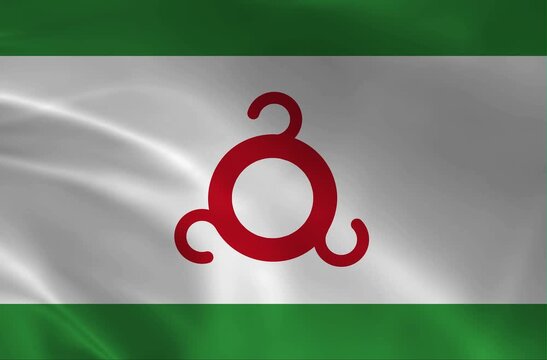 Ingushetia Flag Waving: Realistic 4K Loop of the National White, Green, and Red Solar Sign Republic Emblem Animation