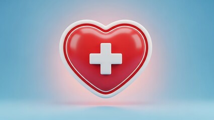 Obraz premium Red heart with white medical cross on blue background