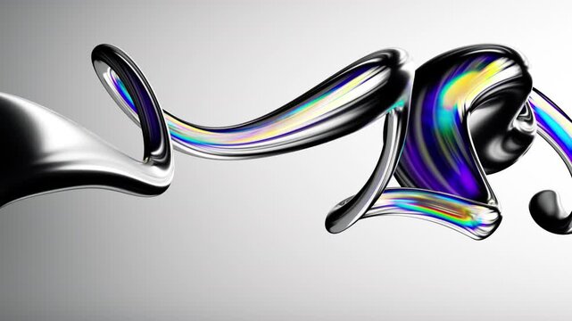 looping 3d animation, abstract iridescent liquid metal shape morphing, isolated on white background