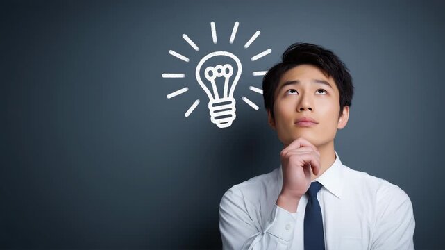 ひらめきを得た日本人男性の表情、インスピレーションの瞬間