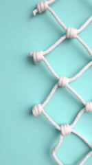 White rope net pattern on turquoise background, editable and customizable minimal image ideal for connection concepts, safety themes, or abstract design use.