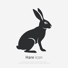 Bunny icon silhouette side view. Vector logo of a rabbit. Illustration  isolated on white background.