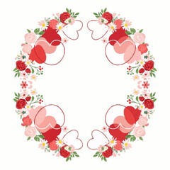 Floral hearts beautifully arranged in a circle, perfect for romantic and Valentine's Day designs. 