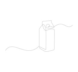 Milk in carton box continuous line icon on white background. Linear illustration, editable stroke, symbol, vector illustration