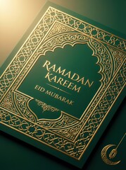Fototapeta premium Background islamic background green and gold ramadan kareem eid mubarak template design arabesque art