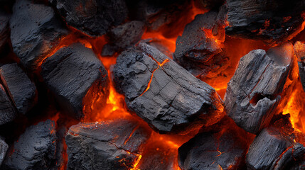 BBQ charcoal burning closeup