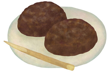 お皿に盛ったおはぎのイラスト