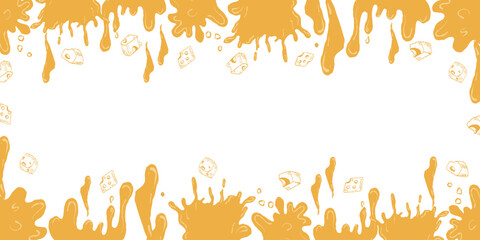Drip Splash Border, Cheese Cubes Food Frame. Golden Splash Border, Edgy Packaging and Label Edge. Liquid Drip Frame, Dynamic Decorative Border