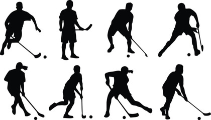 Obraz premium hockey, silhouette, player, field, sport, athlete, action, stick, ball, game, sportsman, active, people, vector, illustration, isolated, background, transparent, cutout, pose, running, dribbling, pass