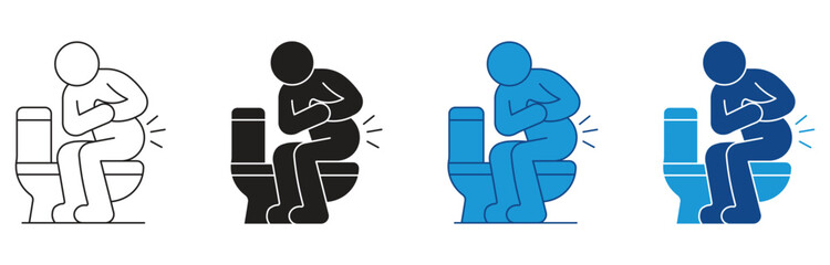 Diarrhea icon set. Man is sitting on the toilet, diarrhea, linear icon isolated on white background. Vector illustration.