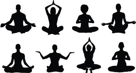 meditation, silhouette, yoga, lotus position, wellness, spiritual, practice, relaxation, mindful, human, pose, isolated, background, transparent, zen, lifestyle, vector, illustration, balance, peace, 