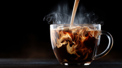 Coffee drink with milk pouring effect