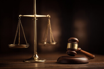 Legal system symbols scales and gavel