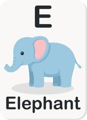 Obraz premium Alphabet Flashcard Letter E with Elephant for Kids Learning