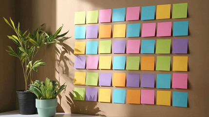 Colorful sticky notes on wall organization concept