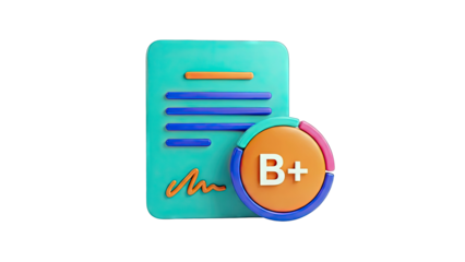 3D Icon of a Report Card with B+ Grade