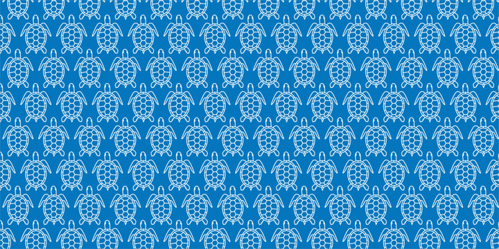Seamless pattern of cute white sea turtles on a blue background, perfect for wallpaper or fabric design
