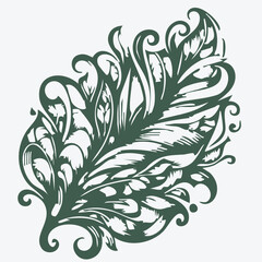 Artistic Black and White Leaf Vector Design